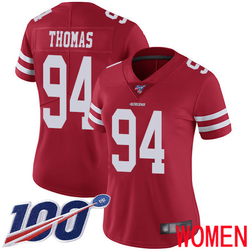 San Francisco 49ers Limited Red Women Solomon Thomas Home NFL Jersey 94 100th Season Vapor Untouchable